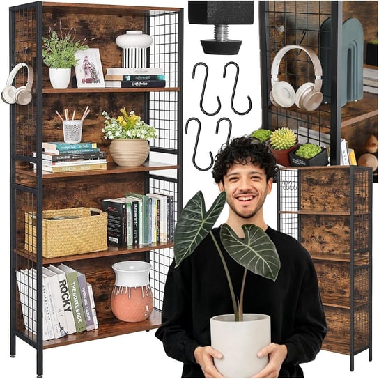Regał Biblioteczka loft 4 PÓŁKAMI na płyty winylowe Rośliny Książki 4 HAKI Songmics