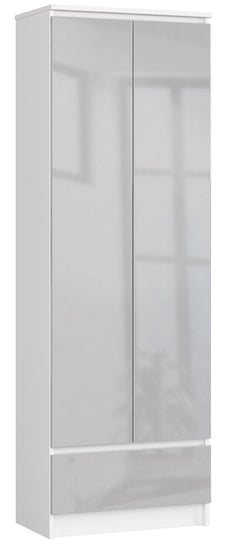 Regał biurowy 60 cm 2 drzwi 1 szuflada szafa zamykana - Biały Metalik Połysk FABRYKA MEBLI AKORD
