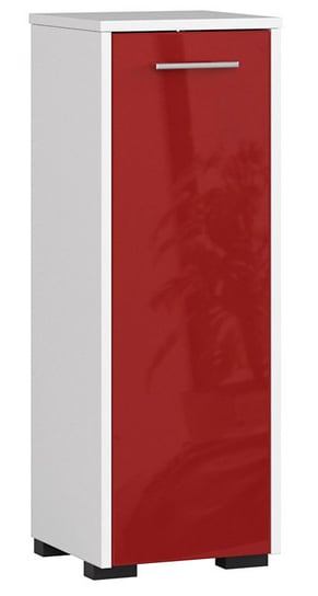 Regał Łazienkowy Z Drzwiczkami Biały + Czerwony Połysk - Lireno 4X 30X82 Elior