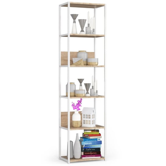 Regał loftowy metalowy 50 cm - biały-dąb sonoma - 6 półek FABRYKA MEBLI AKORD