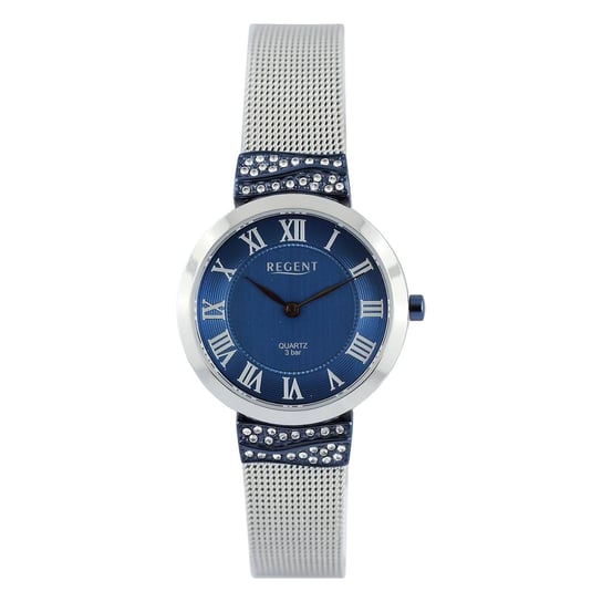 Regent damski zegarek analogowy metalowa bransoleta srebrny ciemnoniebieski UR2254008 Regent
