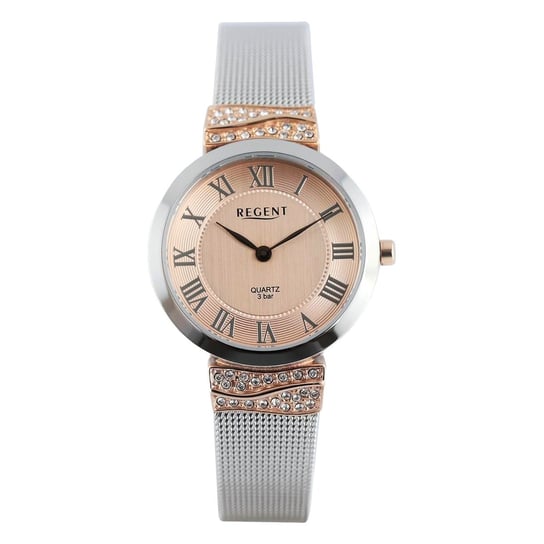 Regent damski zegarek analogowy metalowa bransoleta srebrny różowe złoto UR2214010 Regent