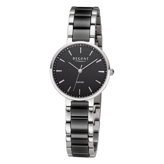 Regent damski zegarek analogowy z ceramiczną bransoletą srebrno-czarną URF1462 Regent