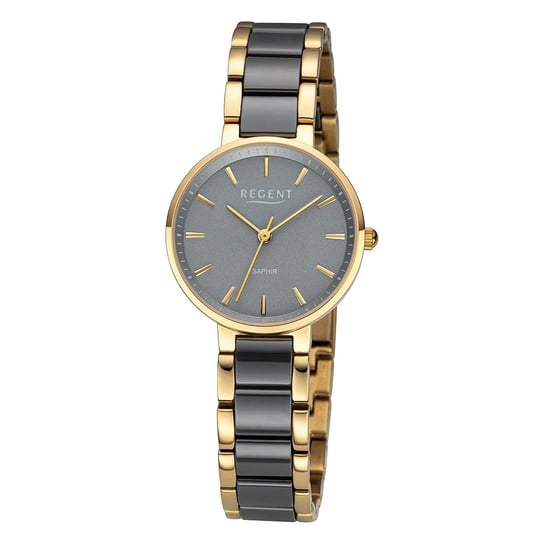 Regent damski zegarek analogowy z ceramiczną bransoletką w kolorze złotym czarnym URF1465 Regent