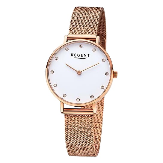 Regent damski zegarek analogowy z metalową bransoletą w kolorze różowego złota URF1329 Regent