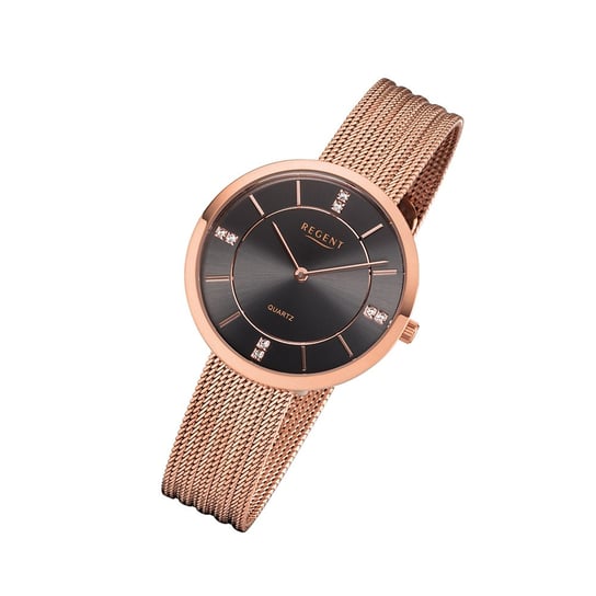 Regent damski zegarek na metalowej bransolecie F-1157 analogowy metalowy zegarek na rękę w kolorze różowego złota URF1157 Regent