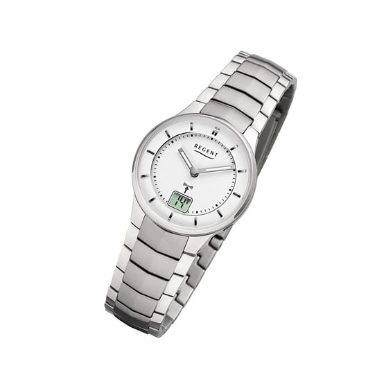 Regent damski zegarek sterowany radiowo FR-262 analogowo-cyfrowy metalowy zegarek na rękę srebrny URFR262 Regent