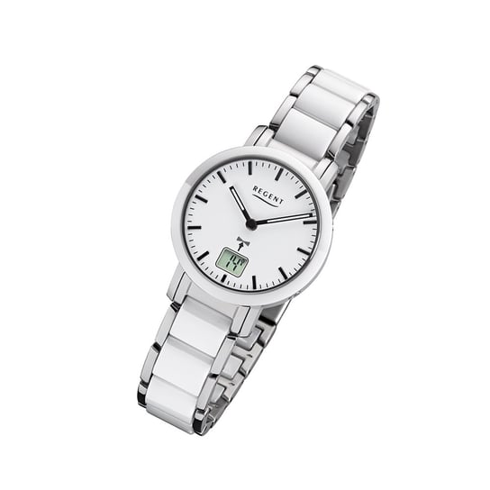 Regent damski zegarek sterowany radiowo FR-264 analogowo-cyfrowy metalowy zegarek na rękę biały URFR264 Regent