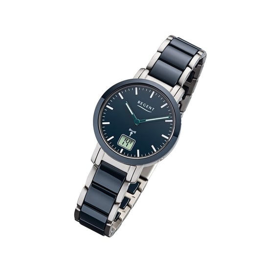 Regent damski zegarek sterowany radiowo FR-265 analogowo-cyfrowy metalowy zegarek na rękę niebieski URFR265 Regent