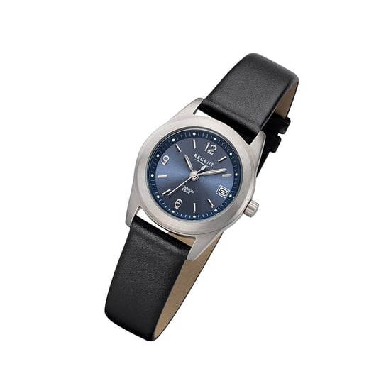 Regent damski zegarek tytanowy zegarek F-1214 analogowy zegarek na bransolecie skórzanej czarny URF1214 Regent