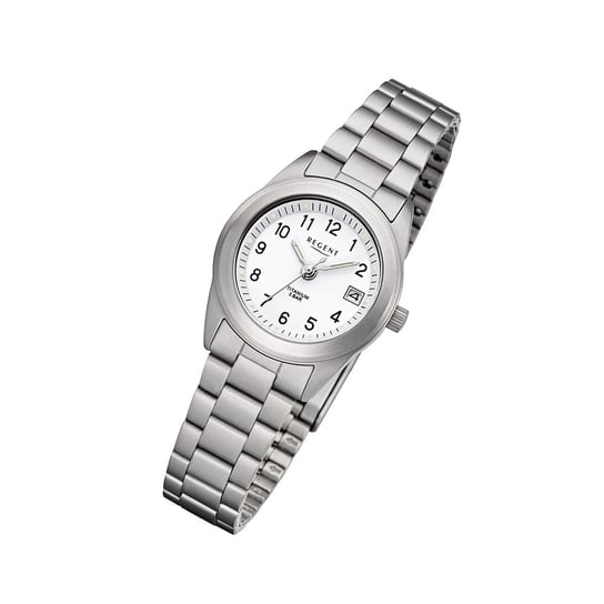 Regent damski zegarek tytanowy zegarek F-258 analogowy zegarek na metalowej bransolecie srebrny URF258 Regent