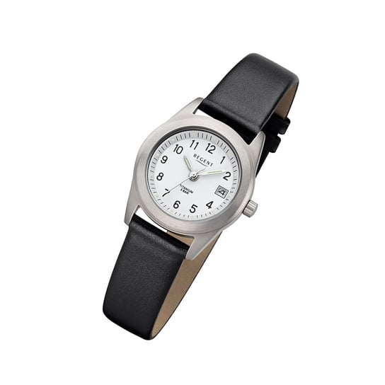 Regent damski zegarek tytanowy zegarek F-660 analogowy zegarek na skórzanej bransolecie czarny URF660 Regent