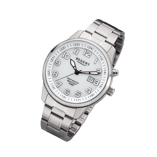 Regent męski zegarek na metalowej bransolecie F-1187 analogowy metalowy zegarek na rękę srebrny URF1187 Regent