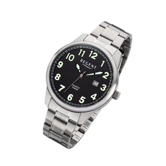 Regent męski zegarek na metalowej bransolecie F-1189 analogowy metalowy zegarek na rękę srebrny URF1189 Regent