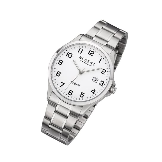 Regent męski zegarek na metalowej bransolecie F-1190 analogowy metalowy zegarek na rękę srebrny URF1190 Regent