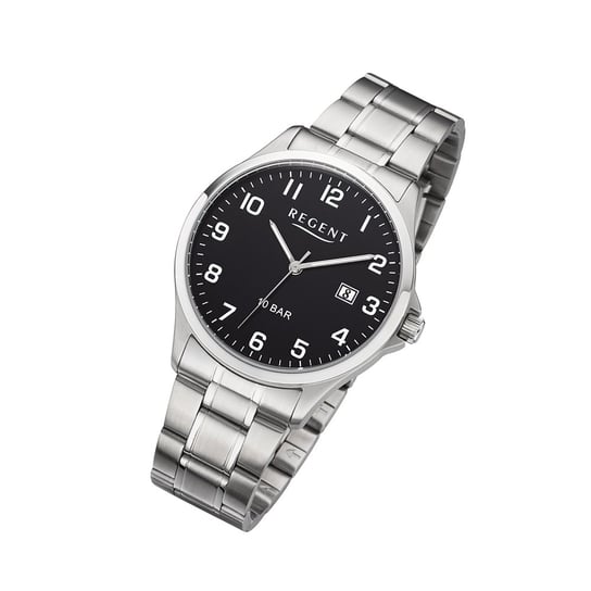 Regent męski zegarek na metalowej bransolecie F-1191 analogowy metalowy zegarek na rękę srebrny URF1191 Regent