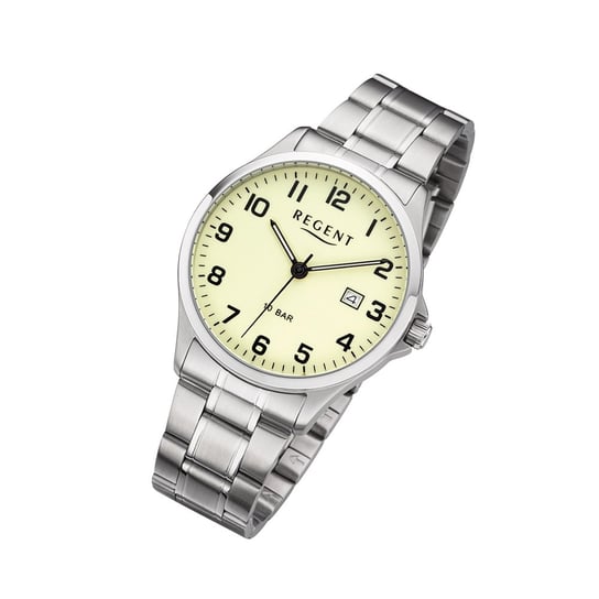 Regent męski zegarek na metalowej bransolecie F-1192 analogowy metalowy zegarek na rękę srebrny URF1192 Regent