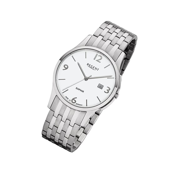 Regent męski zegarek na metalowej bransolecie GM-1614 analogowy metalowy zegarek na rękę srebrny URGM1614 Regent