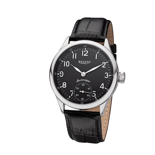 Regent męski zegarek na pasku skórzanym GM-2119 skórzany pasek na rękę zegarek analogowy czarny URGM2119 Regent