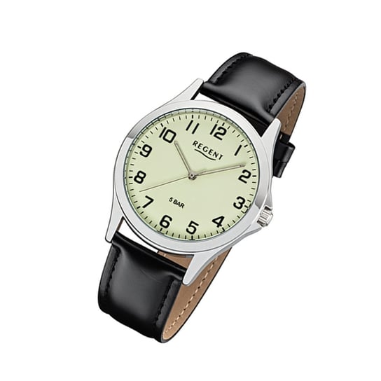 Regent męski zegarek skórzany pasek 1112426 analogowy skórzany zegarek na rękę czarny UR1112426 Regent