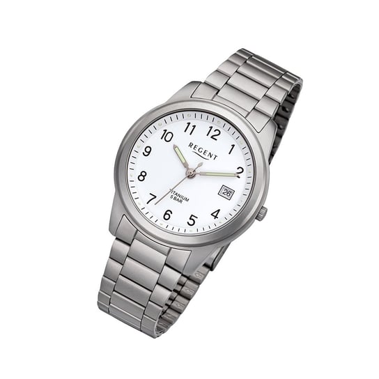 Regent męski zegarek tytanowy zegarek F-208 analogowy zegarek na metalowej bransolecie srebrny URF208 Regent