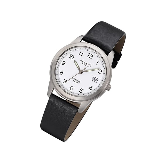 Regent męski zegarek tytanowy zegarek F-683 analogowy skórzany zegarek na bransolecie czarny URF683 Regent