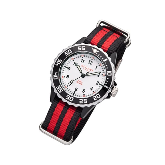Regent zegarek na rękę czerwono czarny F-1205 dziecięco-młodzieżowy analogowy zegarek kwarcowy URBA384 Regent