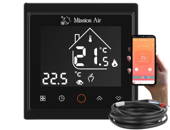 Regulator Temperatury Wifi Programowalny Mission Air Libra Black + Czujnik Temperatury Ntc Termostat Smart Home Mission