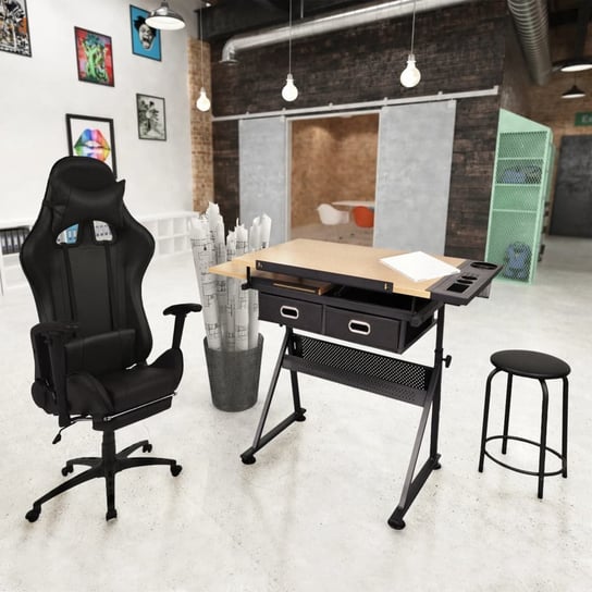 Regulowany stół kreślarski i krzesło biurowe na kółkach vidaXL vidaXL