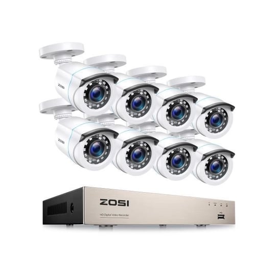 Rejestrator ZOSI 8CH 1080p H.265+ z 8 zewnętrznymi kamerami monitorującymi 2,0 MP, noktowizorem 20 m, natychmiastowym powiadomieniem e-mailem i aplikacją Inna marka
