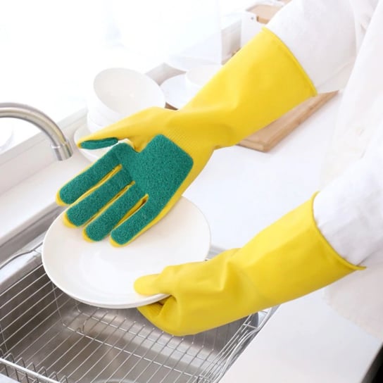 Rękawice do zmywania naczyń - z gąbką, zmywak (obie rękawice z gąbką) rozmiar M Hedo