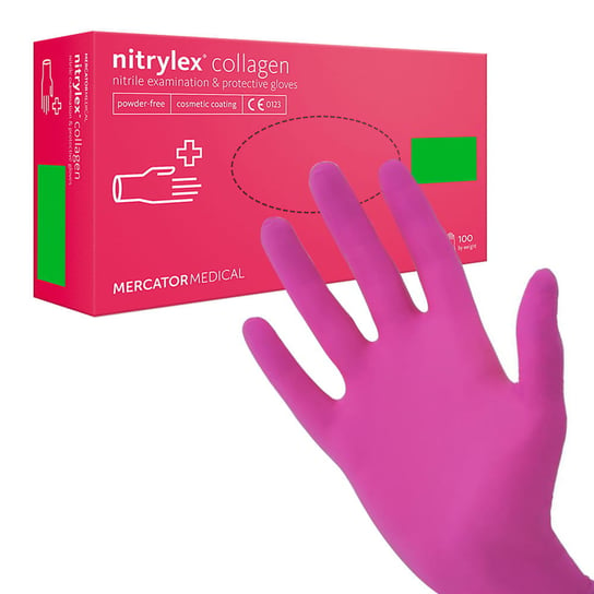 Rękawice nitrylowe magenta Mercator Medical Nitrylex Collagen XS bezpudrowe 100 sztuk Mercator Medical