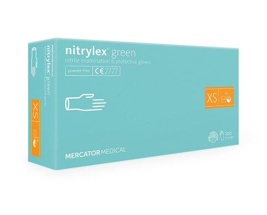 Rękawice nitrylowe MIĘTOWE Mercator Medical Nitrylex Green XS bezpudrowe  rękawiczki ochronne100szt. Mercator Medical