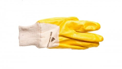 Rękawice z lekkiego Nitrylu na wkładzie z dżerseju, góra wentylowana biało-żółte rozmiar 8 NI01508 DELTA PLUS