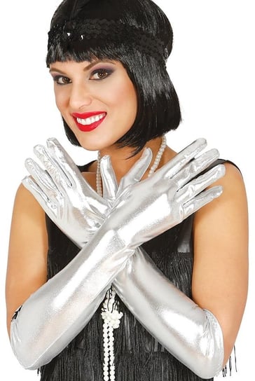 Rękawiczki balowe, metalizowane, srebrne Guirca