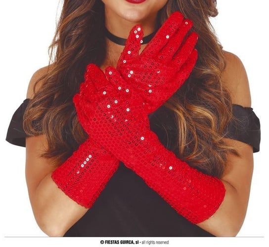 Rękawiczki Cekinowe Czerwone 39 Cm Guirca