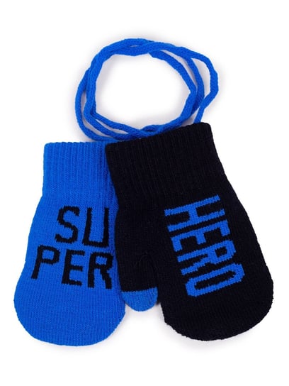 Rękawiczki chłopięce jednopalczaste ze sznurkiem SUPER HERO niebieskie dotykowe 12 cm YoClub