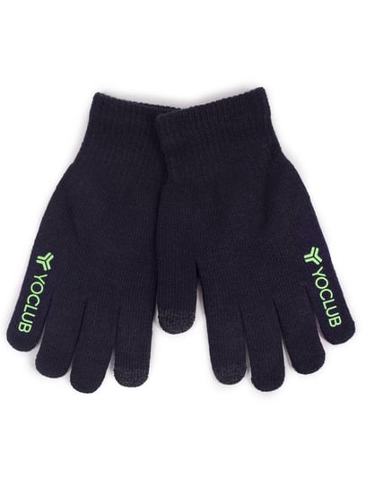 Rękawiczki chłopięce pięciopalczaste czarne z zielonym logo z ABS dotykowe 18 cm YOCLUB YoClub