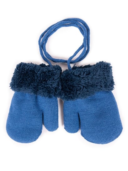 Rękawiczki Chłopięce Podwójne Niebieskie Z Futrzanym Mankietem 10 Cm Yoclub YoClub