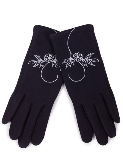 Rękawiczki damskie eleganckie czarne haft kwiat dotykowe 24 cm YOCLUB YoClub