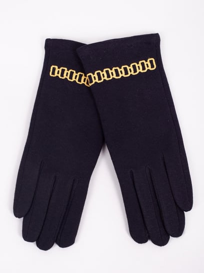 Rękawiczki damskie eleganckie czarne haft łańcuszek dotykowe 24 cm YOCLUB YoClub