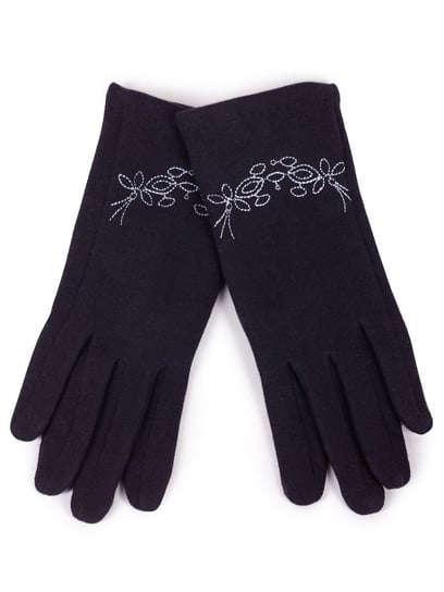 Rękawiczki damskie eleganckie czarne haft wzór dotykowe 24 cm YOCLUB YoClub