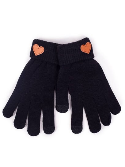 Rękawiczki damskie pięciopalczaste dotykowe czarne z sercem 21 cm YOCLUB YoClub
