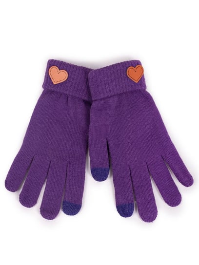 Rękawiczki damskie pięciopalczaste dotykowe fioletowe z sercem 21 cm YOCLUB YoClub