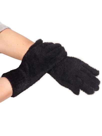 Rękawiczki damskie pięciopalczaste futrzane czarne 19 cm YoClub