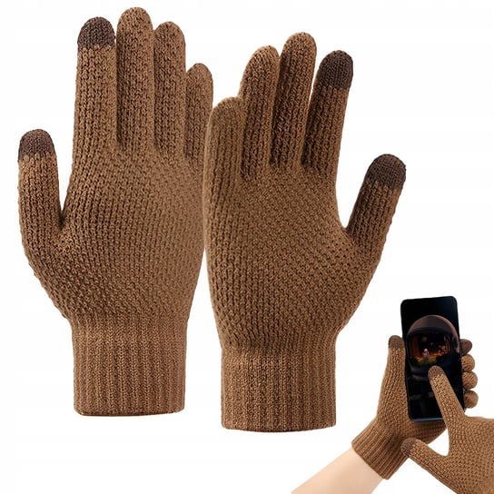 Rękawiczki dotykowe plecione do telefonu zimowe - brązowe Jomardyan