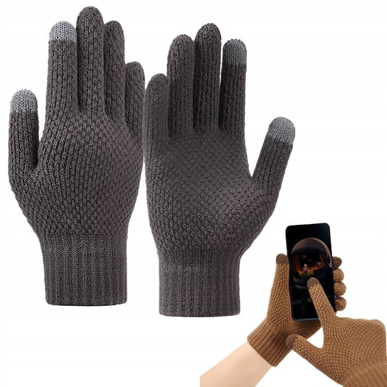Rękawiczki dotykowe plecione do telefonu zimowe - szare Jomardyan