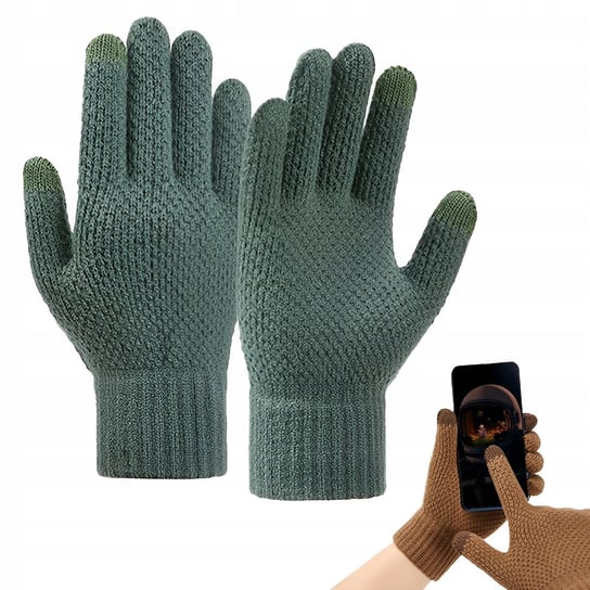 Rękawiczki dotykowe plecione do telefonu zimowe - zielone Jomardyan