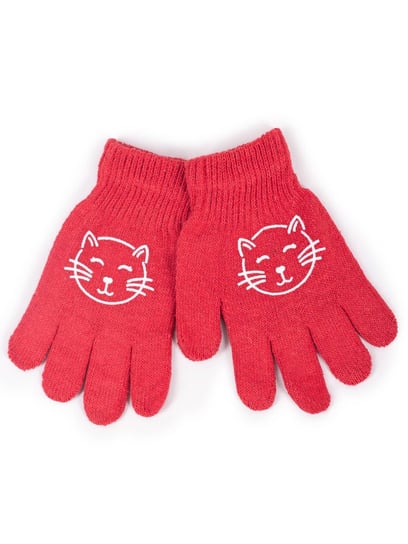 Rękawiczki dziewczęce pięciopalczaste czerwone kotek 18 cm YOCLUB YoClub