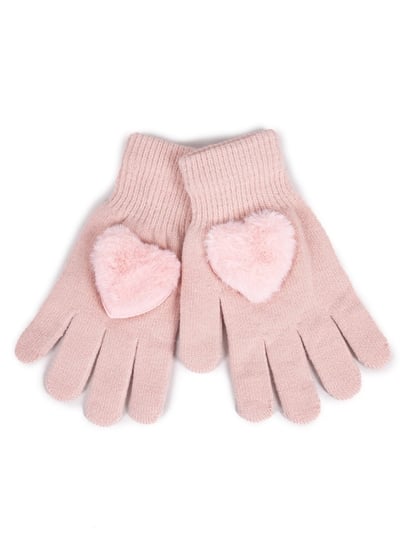 Rękawiczki Dziewczęce Pięciopalczaste Futrzane Serce Różowe 18 Cm YoClub